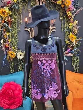Free People Purple and Blue Embroidered Mini Dress